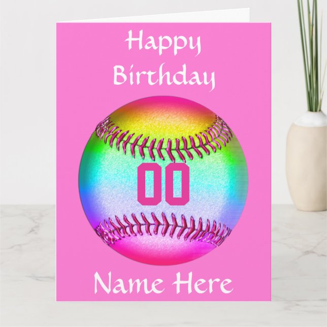 Tarjeta de cumpleaños PERSONALIZADA del softball, (Anverso)