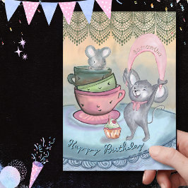 Tarjeta de cumpleaños personalizada Funny Mice Tea