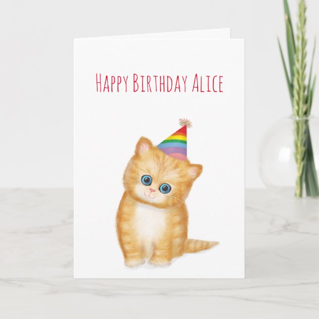 Tarjeta de cumpleaños personalizada Ginger kitten (Anverso)
