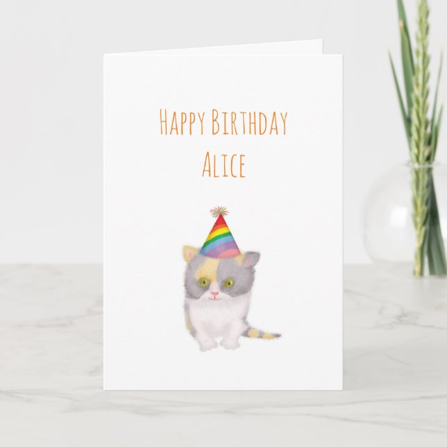 Tarjeta de cumpleaños personalizada Katie kitten (Anverso)