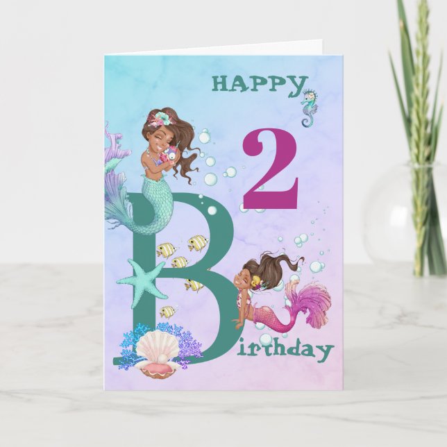 Tarjeta de cumpleaños personalizada Mermaid Blue A (Anverso)