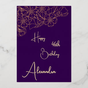 Tarjeta de cumpleaños personalizada morada y dorad