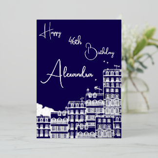 Tarjeta de cumpleaños personalizada Navy & Silver