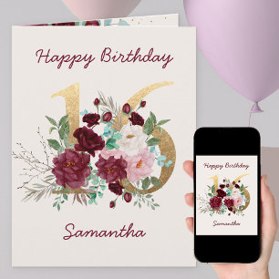 Tarjeta de cumpleaños personalizada número 16 flor