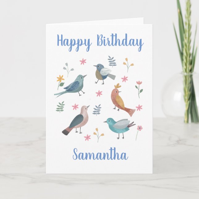 Tarjeta de cumpleaños personalizada para aves y fl (Anverso)