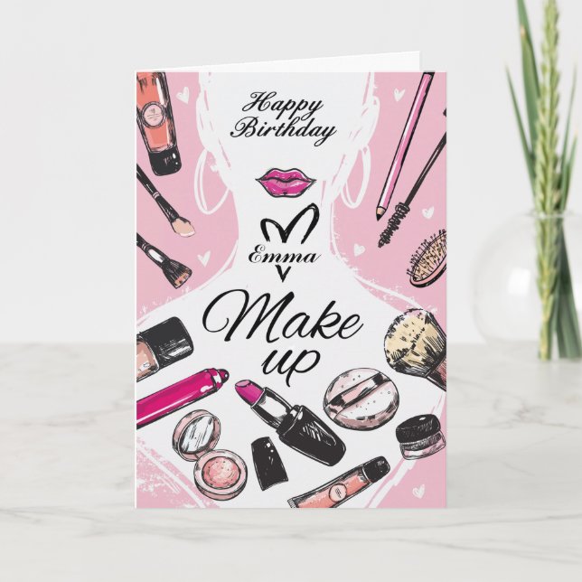 Tarjeta de cumpleaños personalizada para maquillaj (Anverso)
