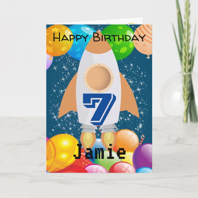 Tarjeta De Cumpleaños Personalizada Para Niño De 7 (Anverso)