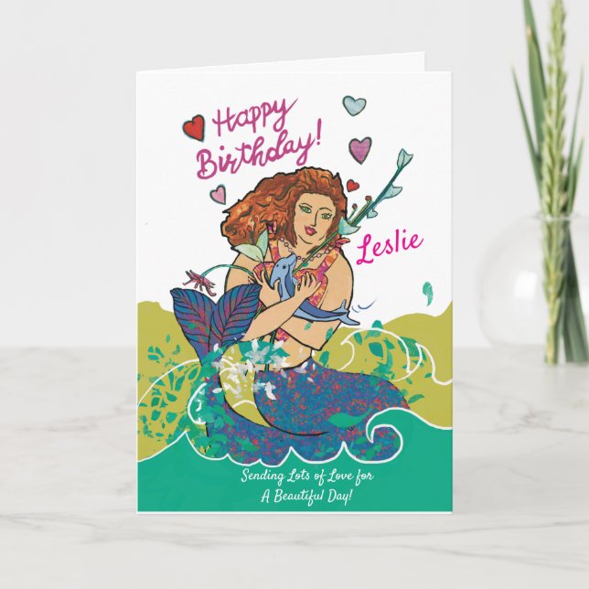 Tarjeta de cumpleaños personalizada para sirenas y (Anverso)