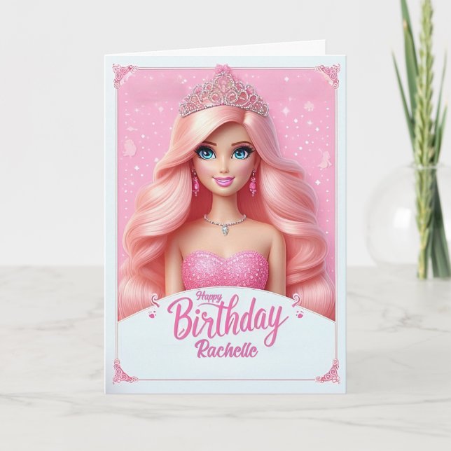 Tarjeta de Cumpleaños Personalizada Pink Princess (Anverso)