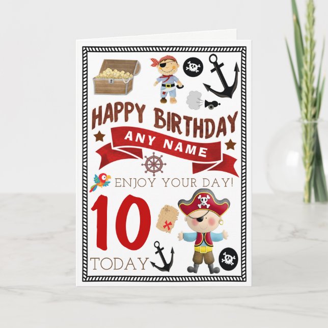 Tarjeta de cumpleaños personalizada Pirate Treasur (Anverso)
