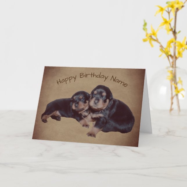 Tarjeta de cumpleaños personalizada Rottweiler Pup (flor amarilla)
