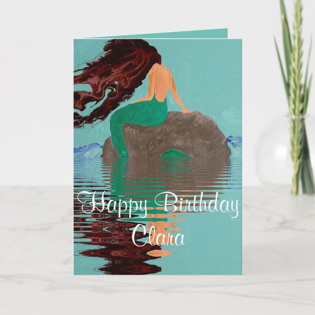 Tarjeta de Cumpleaños Personalizada Sirena Azul (Anverso)