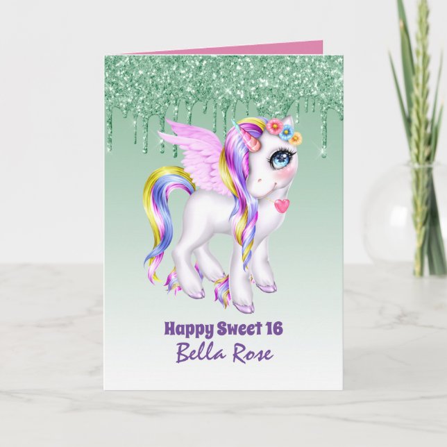 Tarjeta de Cumpleaños Personalizada Sweet 16 Lindo (Anverso)