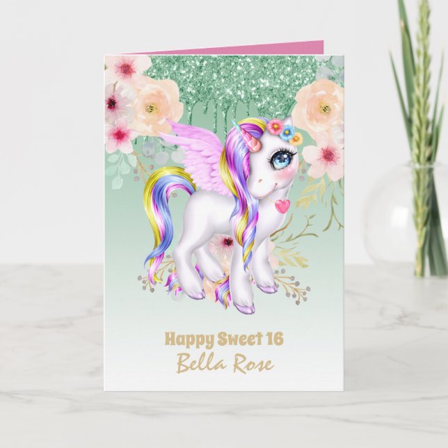 Tarjeta de Cumpleaños Personalizada Sweet 16 Lindo (Anverso)