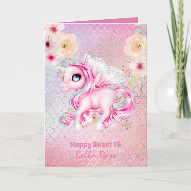 Tarjeta de Cumpleaños Personalizada Sweet 16 Lindo (Anverso)