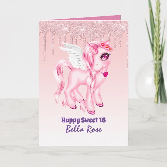 Tarjeta de Cumpleaños Personalizada Sweet 16 Lindo (Anverso)