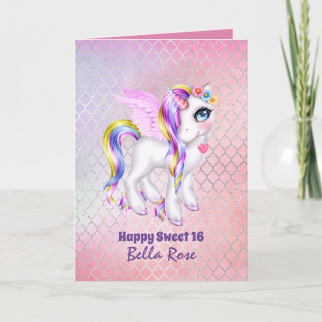 Tarjeta de Cumpleaños Personalizada Sweet 16 Lindo (Anverso)