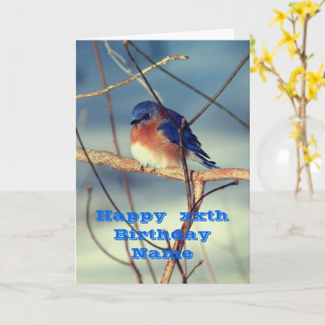 Tarjeta de cumpleaños personalizada Winter Bluebir (flor amarilla)