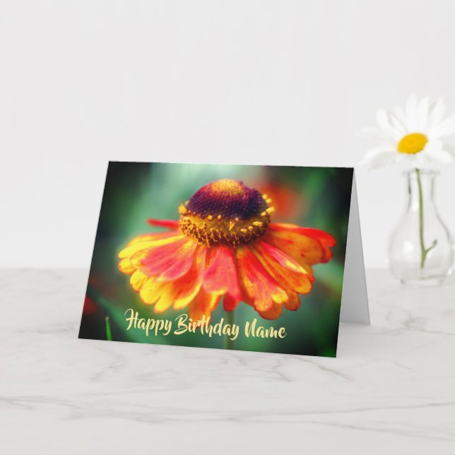 Tarjeta de cumpleaños personalizada Zinnia, Naranj (Planta pequeña)