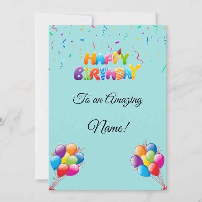 Tarjeta de cumpleaños personalizado con globos y c (Anverso)