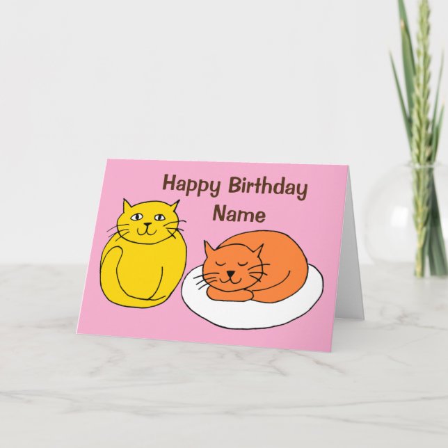 Tarjeta de cumpleaños Personalizado de gatos rosad (Anverso)