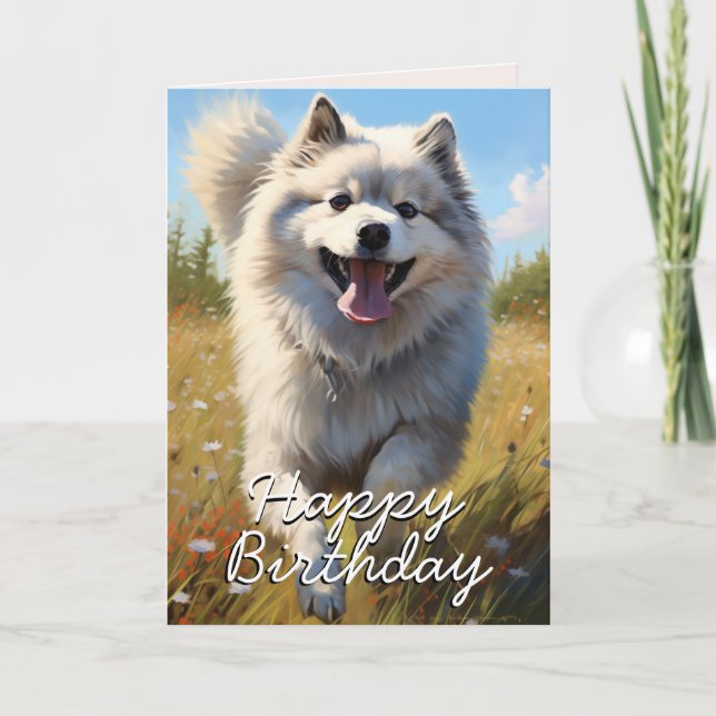 Tarjeta de cumpleaños personalizado Keeshond (Anverso)
