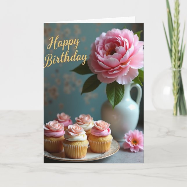 Tarjeta de cumpleaños Pétalos elegantes (Anverso)