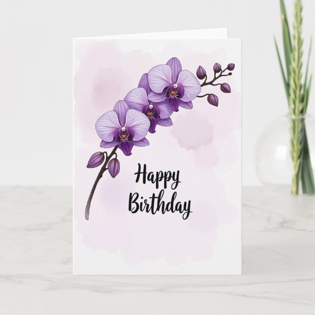 Tarjeta de cumpleaños Pétalos Púrpuras (Anverso)