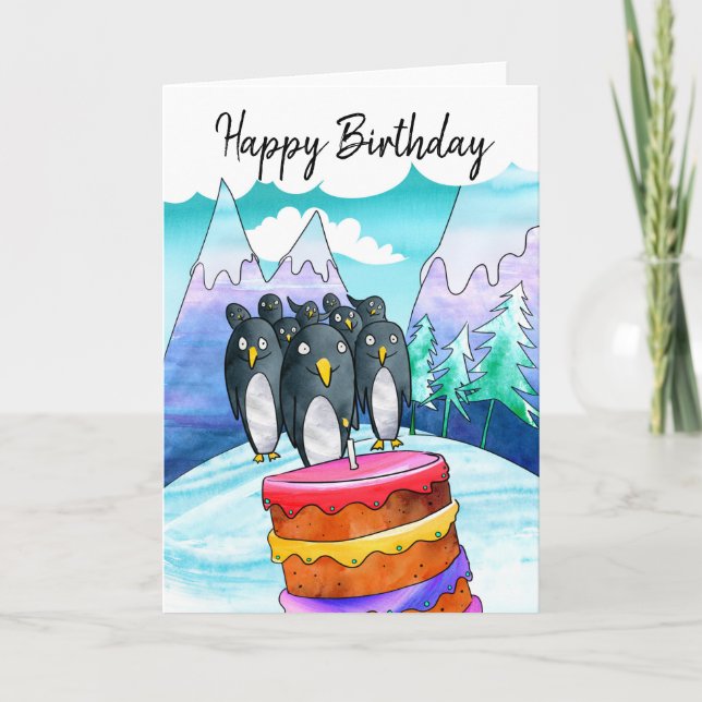 Tarjeta de cumpleaños pingüino (Anverso)