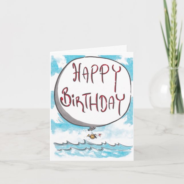 Tarjeta de cumpleaños Pingüino con bandera ondeand (Anverso)