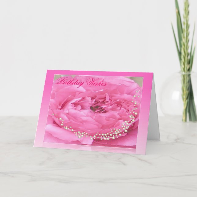 Tarjeta de cumpleaños Pink Peony y Pearls (Anverso)