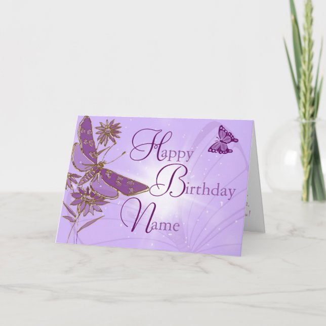 Tarjeta de cumpleaños Pink Purple Butterfly (Anverso)