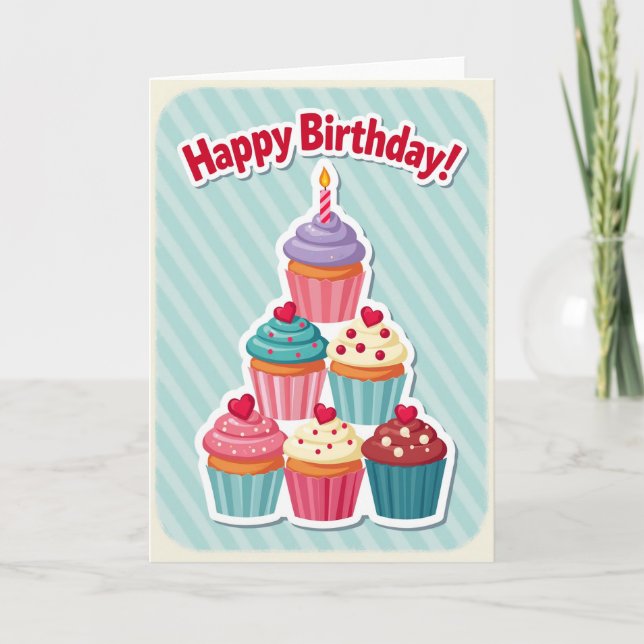 Tarjeta de cumpleaños piramidal festiva (Anverso)