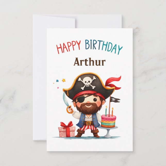 Tarjeta de cumpleaños pirata feliz personalizada (Anverso)