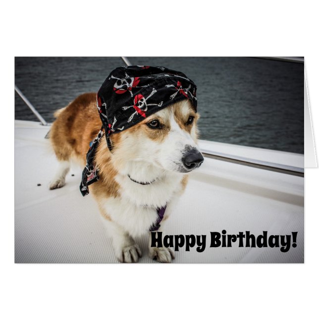Tarjeta de cumpleaños Pirate Corgi (Anverso (Horizontal))