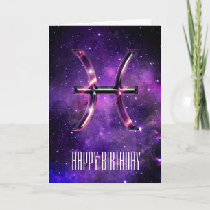 Tarjeta de cumpleaños Pisces Purple Space