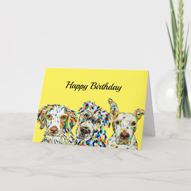 Tarjeta de cumpleaños Pitbull de la raza mixta esp (Anverso)