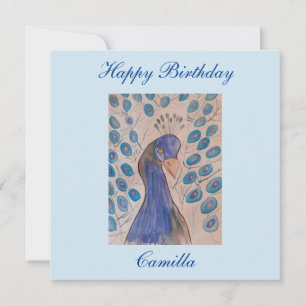 Tarjeta de cumpleaños plana azul pavo real