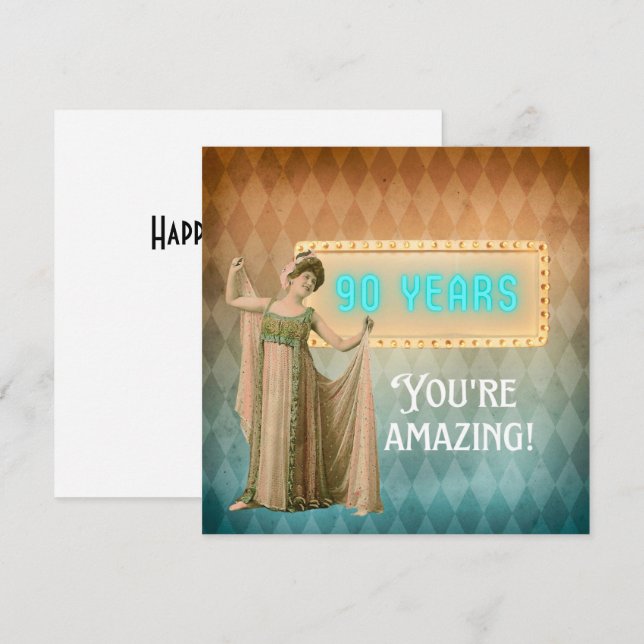 Tarjeta de cumpleaños plana de 90 años de cantante (Anverso / Reverso)