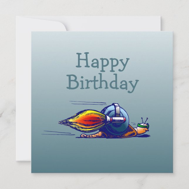 Tarjeta de cumpleaños plana de caracol cohete (Anverso)