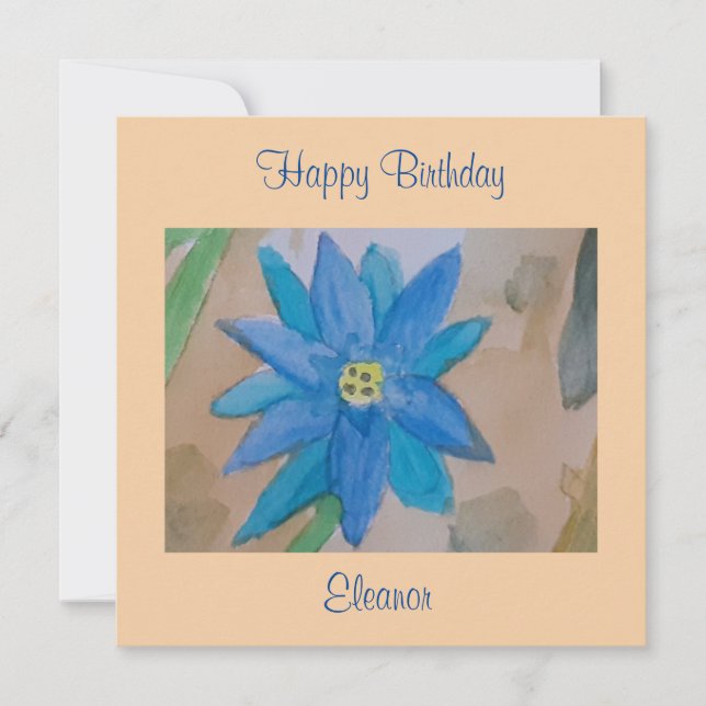 Tarjeta de cumpleaños plana de Flor Azul (Anverso)