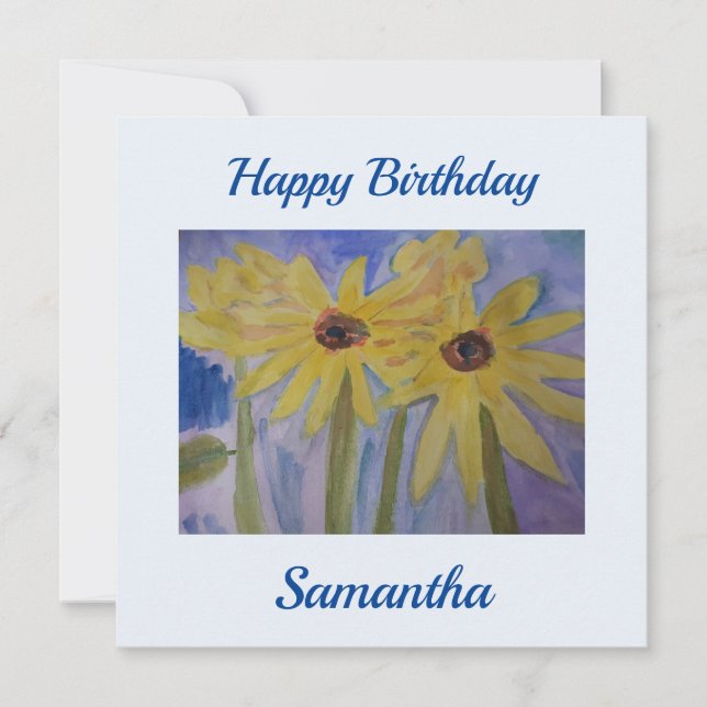 Tarjeta de cumpleaños plana de girasoles amarillos (Anverso)