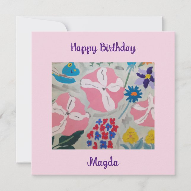 Tarjeta de cumpleaños plana de Petunias y flores d (Anverso)