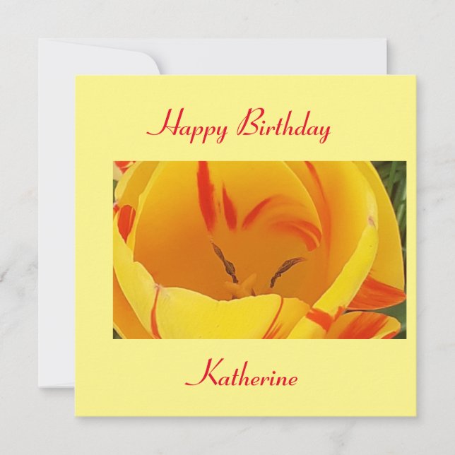 Tarjeta de cumpleaños plana de tulipano amarillo p (Anverso)