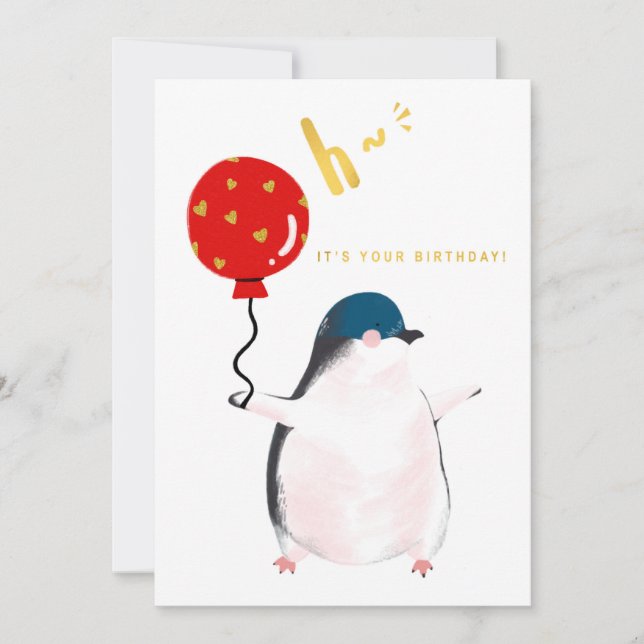 Tarjeta de cumpleaños plana - El pequeño pingüino (Anverso)