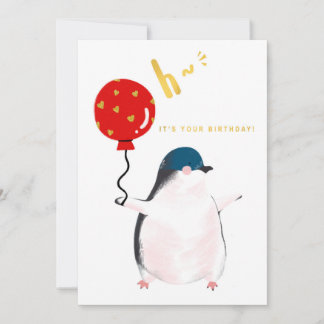 Tarjeta de cumpleaños plana - El pequeño pingüino