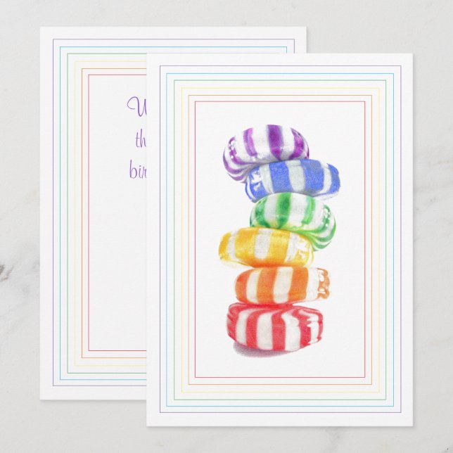 Tarjeta de cumpleaños plana RAINBOW CANDY (Anverso / Reverso)