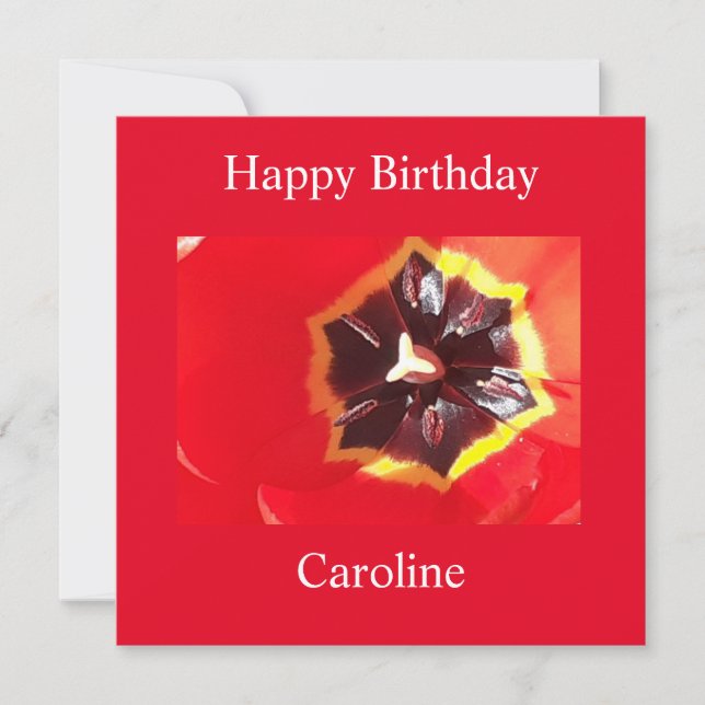 Tarjeta de cumpleaños plana Scarlet Red Tulip (Anverso)