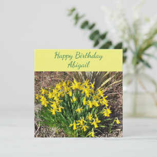 Tarjeta de cumpleaños plana Spring Yellow Daffodil