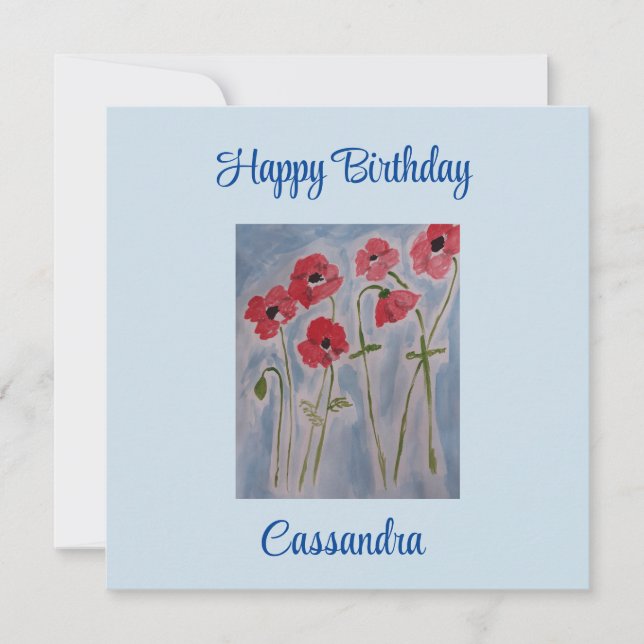 Tarjeta de cumpleaños plana Wild Red Poppies (Anverso)